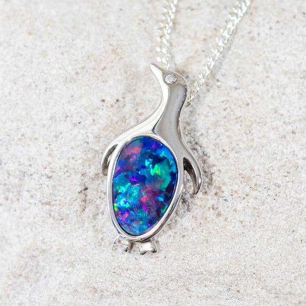 'Adelie' Silver Australian Doublet Opal Necklace Pendant - Black Star Opal