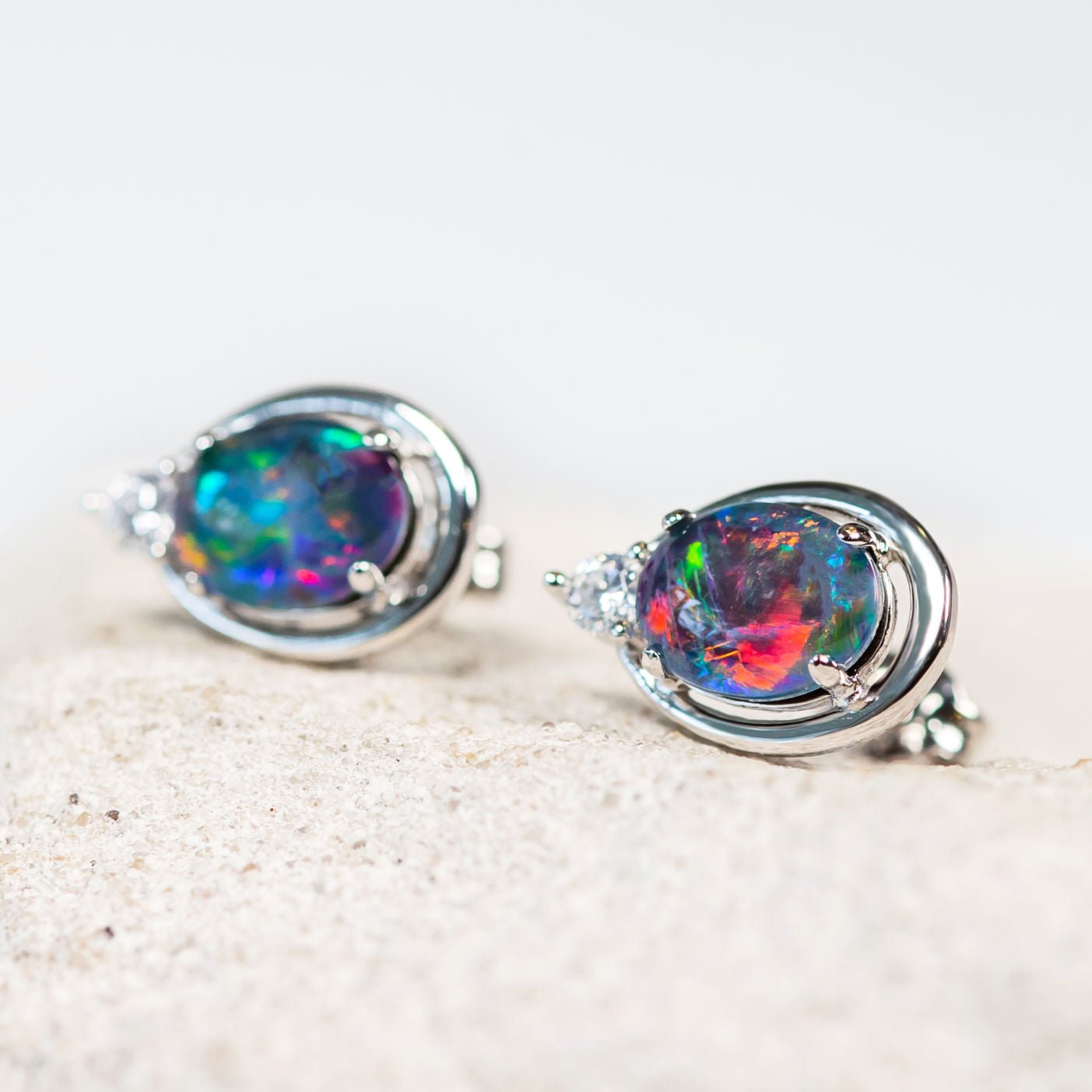 'Adeline' Silver Australian Triplet Opal Earrings - Black Star Opal