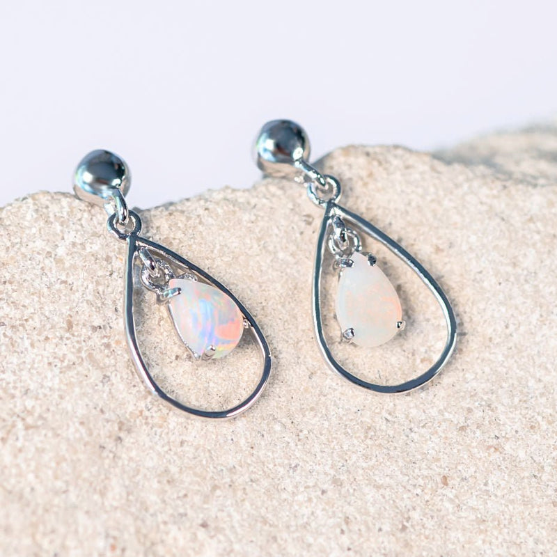 white opal silver earrings