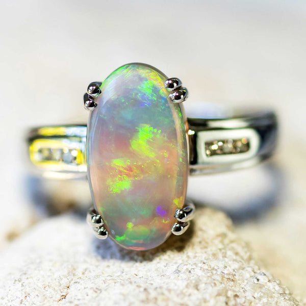 'Adina' White Gold Australian Crystal Opal Ring - Black Star Opal