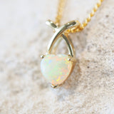 colourful heart shaped white opal gold pendanrt