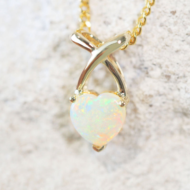 Heart shaped white opal 9ct gold opal pendant 