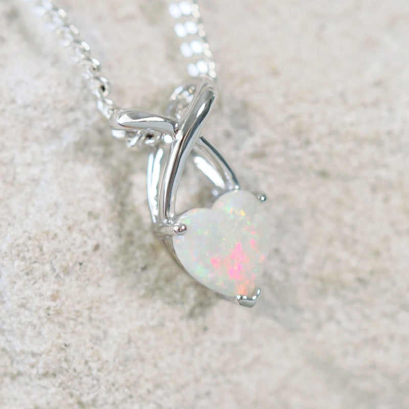 white gold white opal heart necklace