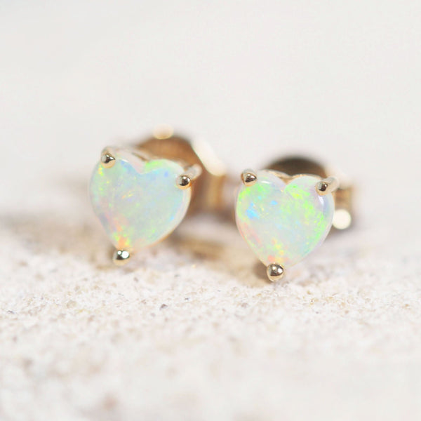 heart-shaped crystal opal earrings set in gold