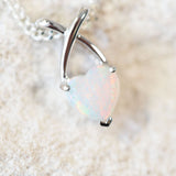 colourful crystal opal set in a white gold pendant
