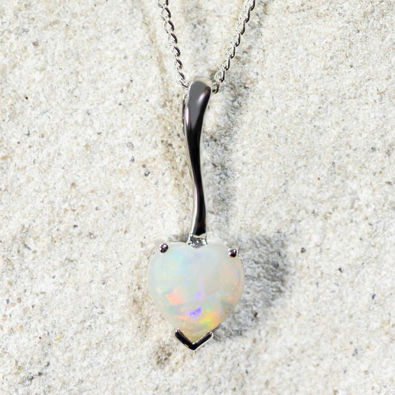 'Adoria' Silver Australian White Opal Necklace Pendant - Black Star Opal