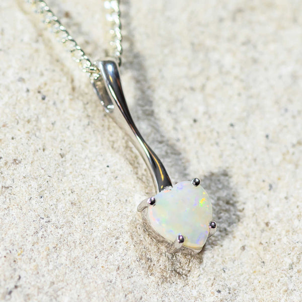 'Adoria' Silver Australian White Opal Necklace Pendant - Black Star Opal