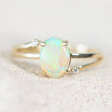 14ct gold australian crystal opal ring set with two diamonds