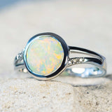 'Adriana' White Gold Australian White Opal Ring - Black Star Opal