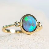 'Aiko' Gold Australian Crystal Opal Ring - Black Star Opal