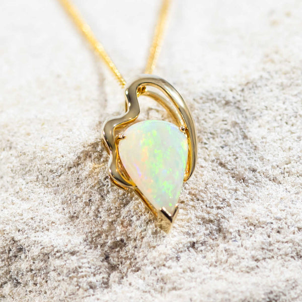 'Aila' Gold Australian White Opal Necklace Pendant - Black Star Opal