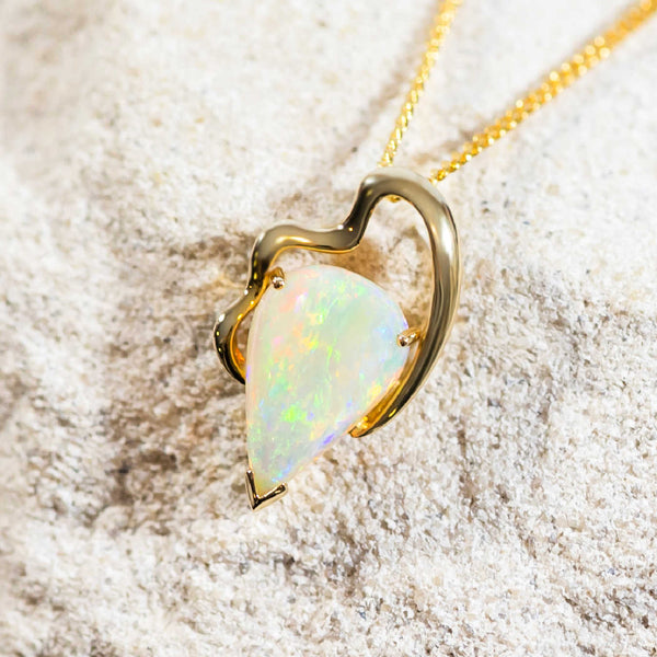 'Aila' Gold Australian White Opal Necklace Pendant - Black Star Opal
