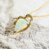 'Aila' Gold Australian White Opal Necklace Pendant - Black Star Opal