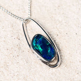 'Aina' Silver Australian Doublet Opal Necklace Pendant - Black Star Opal