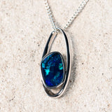 'Aina' Silver Australian Doublet Opal Necklace Pendant - Black Star Opal