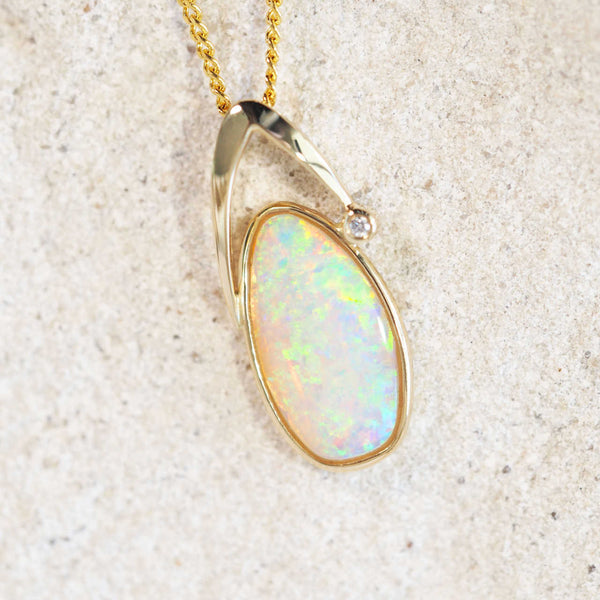 multi-colour oval crystal opal gold necklace