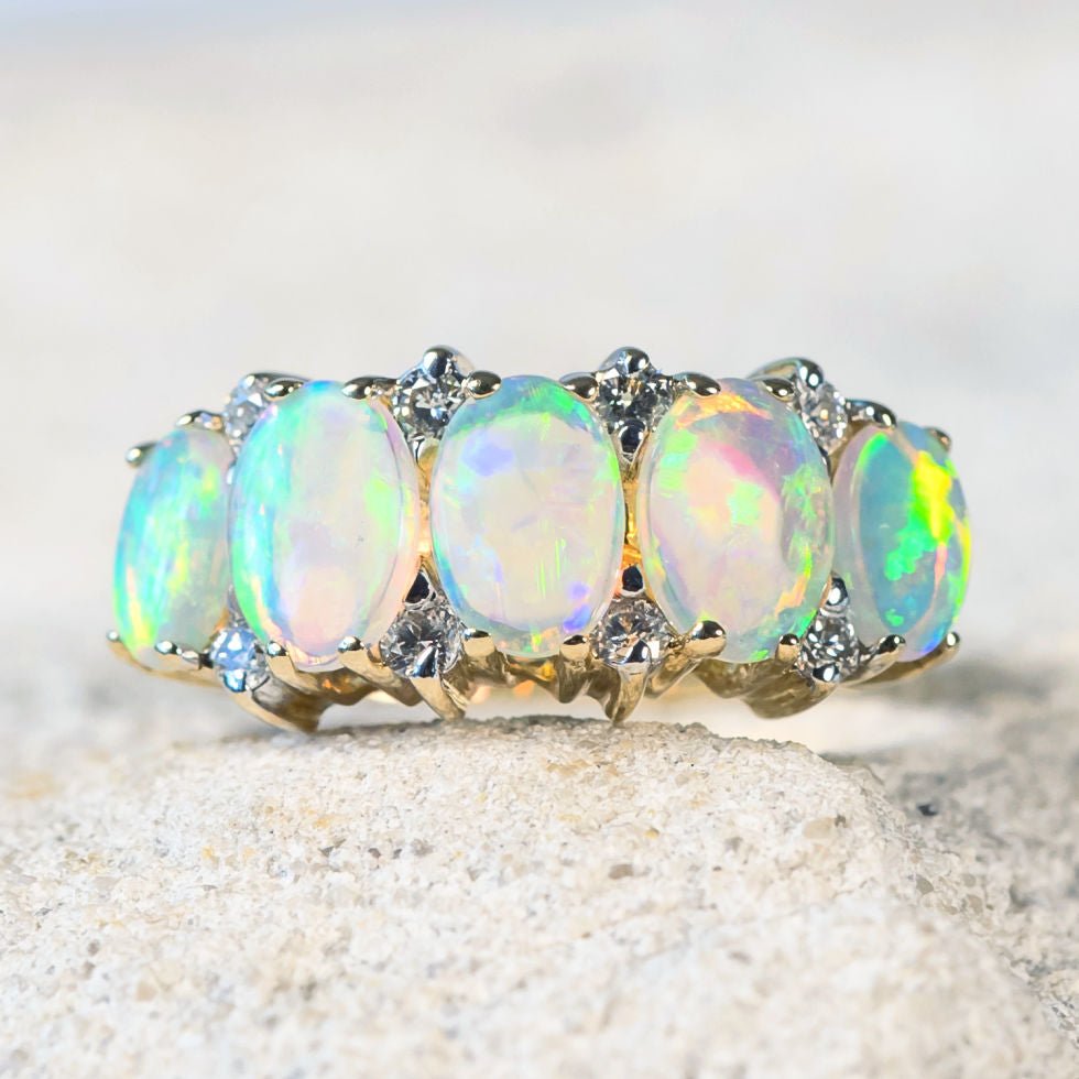 'Aitana' Gold Australian Crystal Opal Ring - Black Star Opal