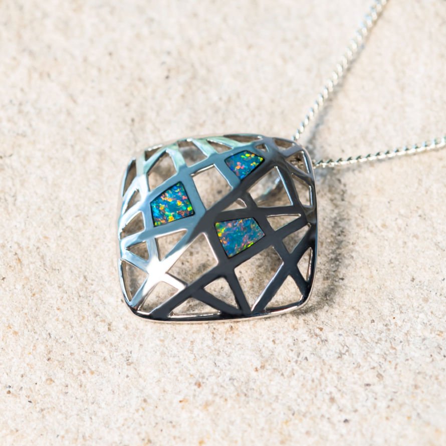 'Alani' Silver Australian Doublet Opal Necklace Pendant - Black Star Opal