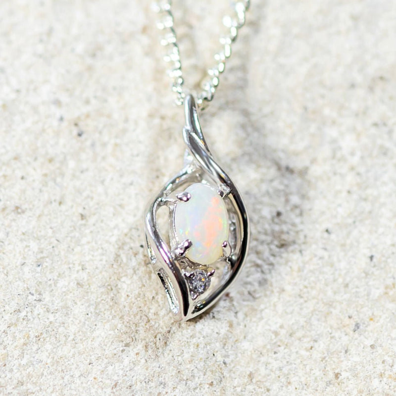 'Alani' Silver Australian White Opal Necklace Pendant - Black Star Opal