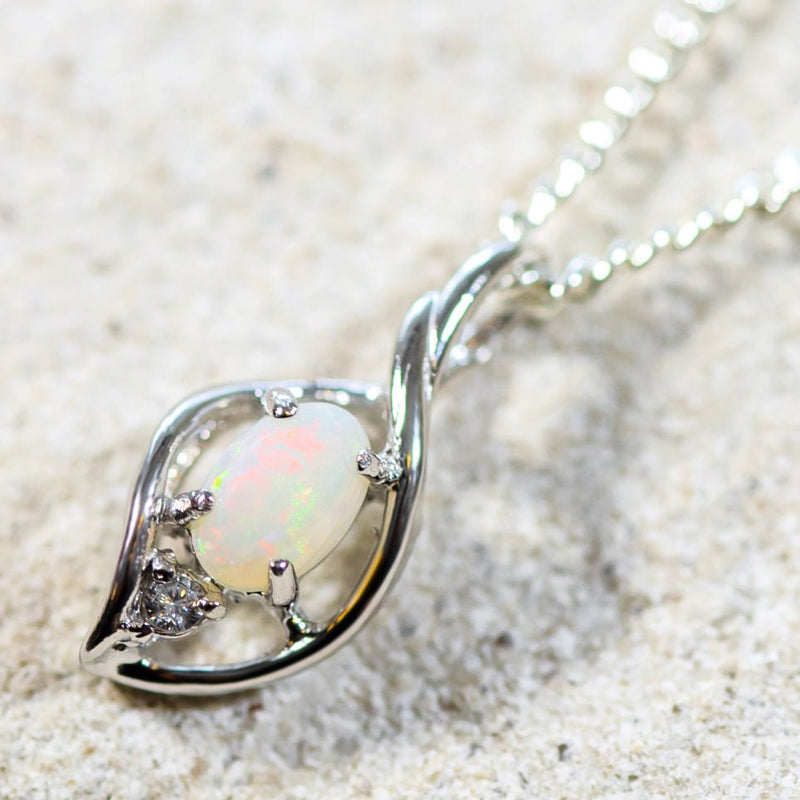 'Alani' Silver Australian White Opal Necklace Pendant - Black Star Opal