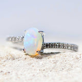 'Alayah' Silver Australian Crystal Opal Ring - Black Star Opal