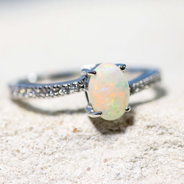 'Alayah' Silver Australian Crystal Opal Ring - Black Star Opal