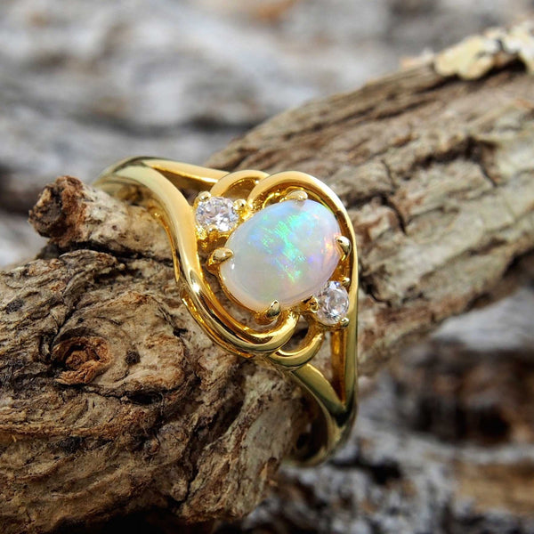 'Alenka' Gold Plated Silver Australian Crystal Opal Ring - Black Star Opal