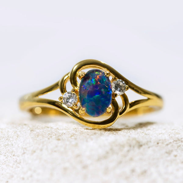 Amazon.com: Gin & Grace 10K Yellow Gold Natural Australian Opal Ring with  Real Diamonds for Women | Ethically, authentically & organically sourced  (Oval) Shaped Opal Jewelry for her | Opal Ring for
