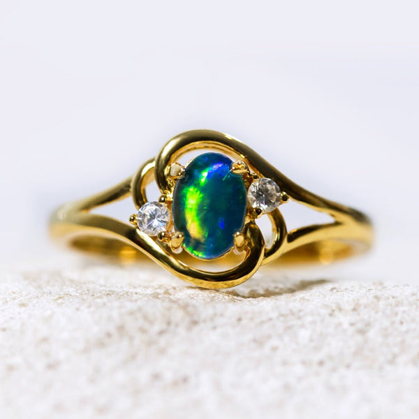 'Alenka' Gold Plated Silver Australian Triplet Opal Ring - Black Star Opal