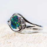 'Alenka' Silver Australian Triplet Opal Ring - Black Star Opal