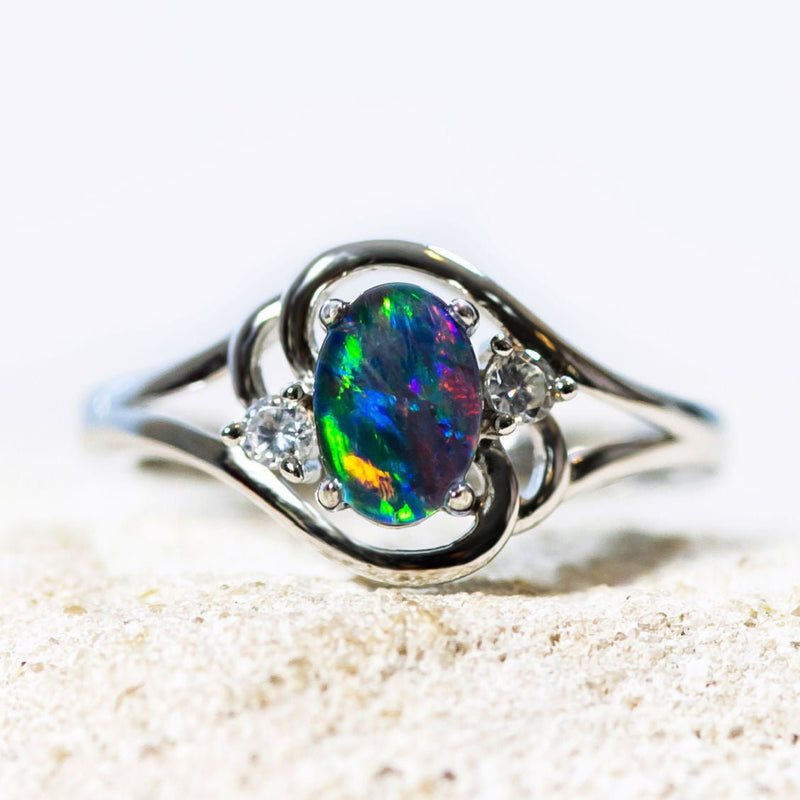 'Alenka' Silver Australian Triplet Opal Ring - Black Star Opal