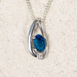 'Aliana' Silver Australian Triplet Opal Necklace Pendant - Black Star Opal