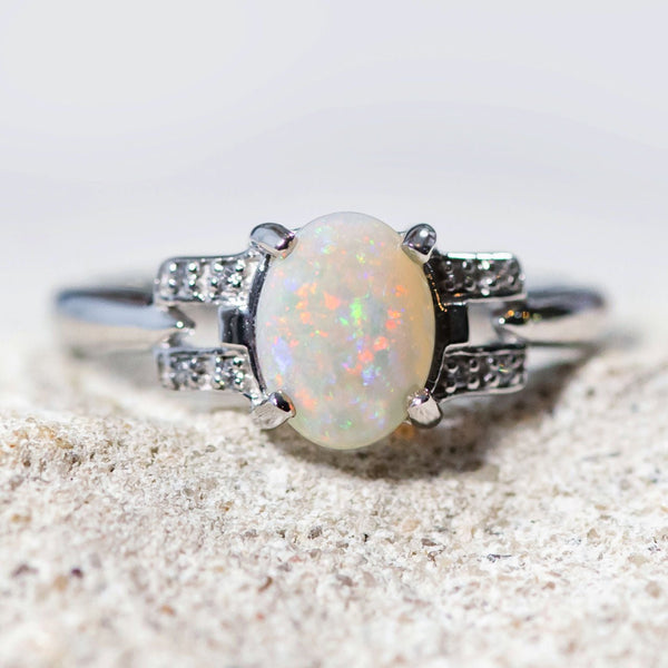 'Alianna' Silver Australian Crystal Opal Ring - Black Star Opal