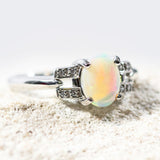 'Alianna' Silver Australian Crystal Opal Ring - Black Star Opal