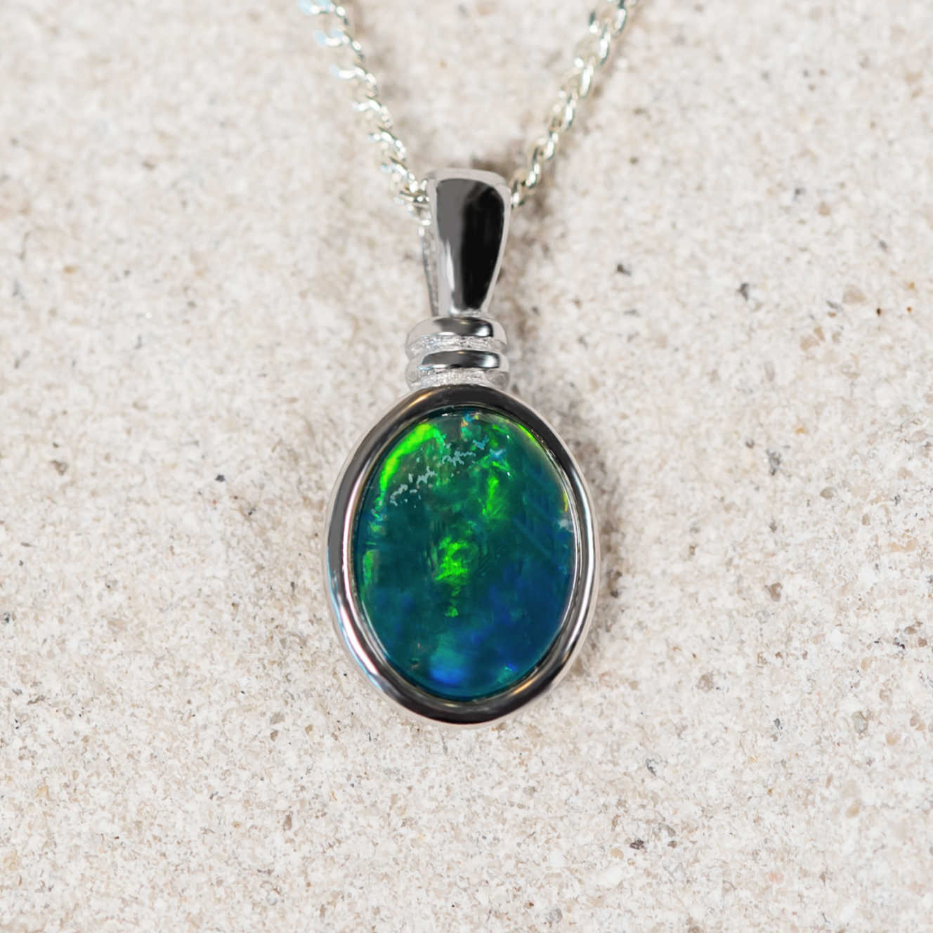 'Alice' Silver Australian Triplet Opal Necklace Pendant - Black Star Opal