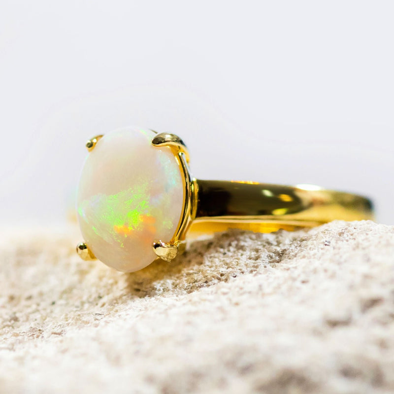 solid australian opal set into a gold plated silver opal ring