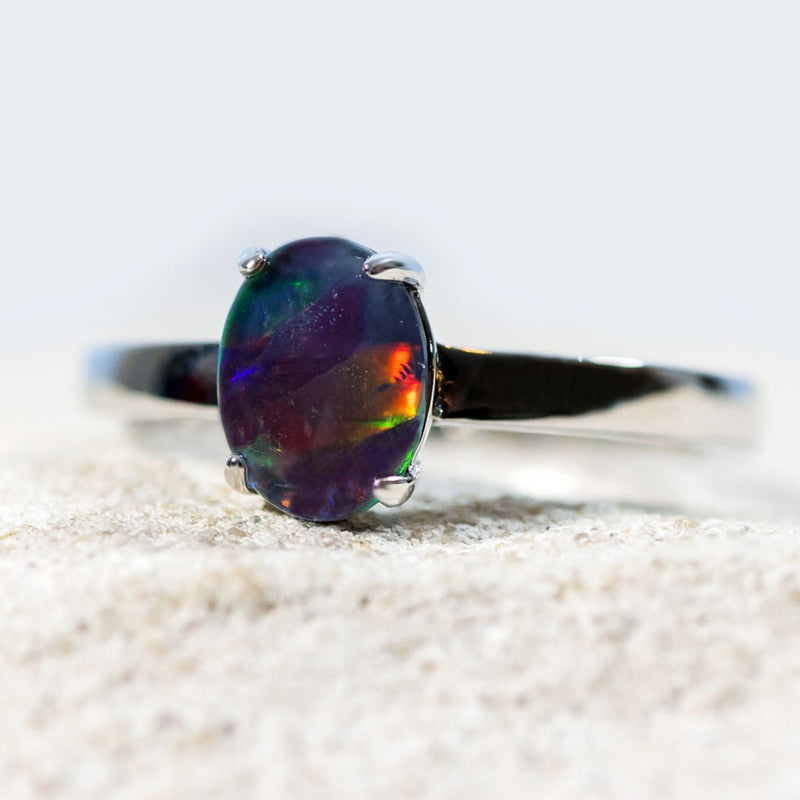 colourful triplet opal sterling silver ring