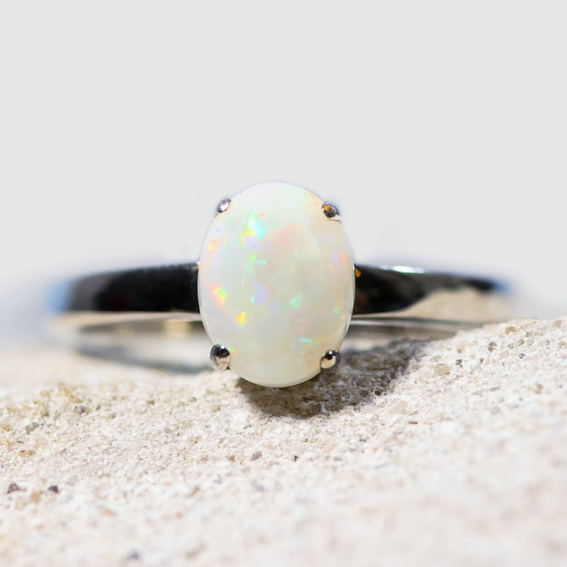 'Alina' Silver Australian Crystal Opal Ring - Black Star Opal