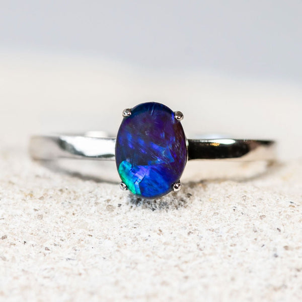 'Alina' Silver Australian Triplet Opal Ring - Black Star Opal