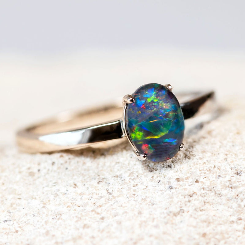 'Alina' Silver Australian Triplet Opal Ring - Black Star Opal