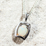 'Alora' Silver Australian White Opal Necklace Pendant - Black Star Opal