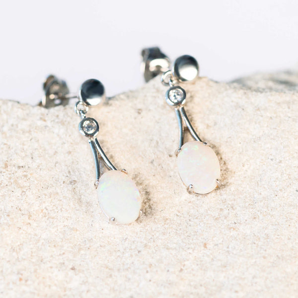 green solid white opal drop earrings