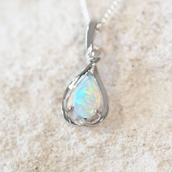 White gold and opal necklace deals