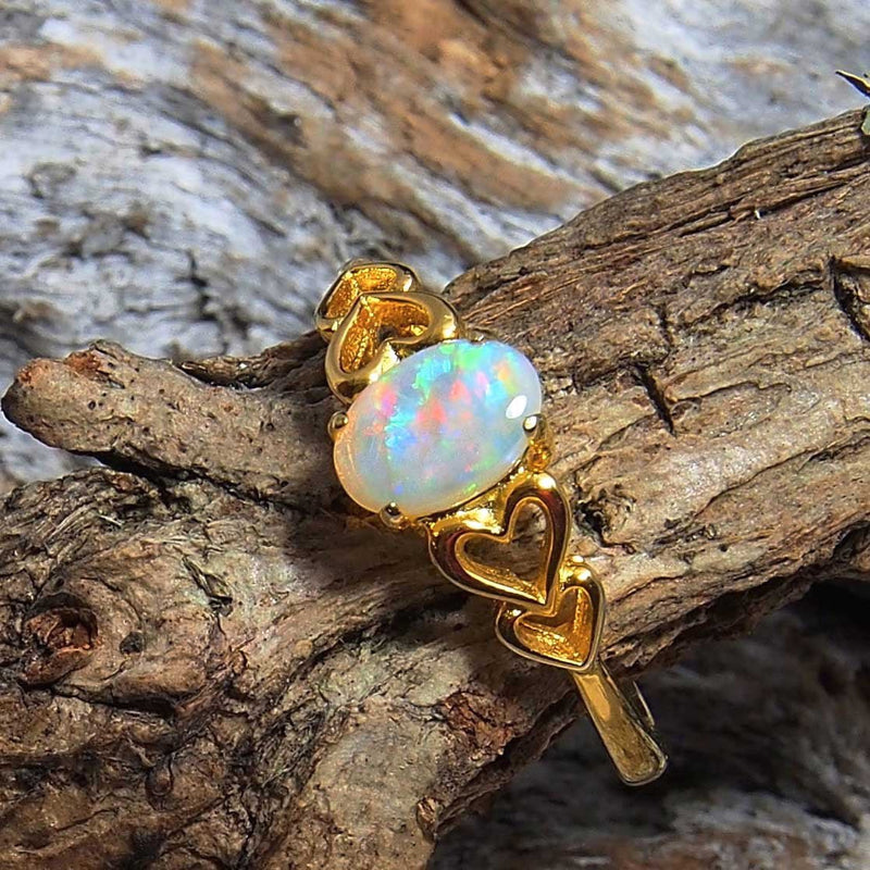 'Amala' Gold Plated Silver Australian Crystal Opal Ring - Black Star Opal