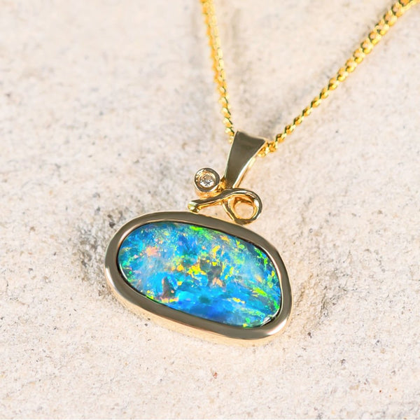 'Amaris' Gold Doublet Opal Necklace Pendant - Black Star Opal