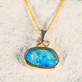 'Amaris' Gold Doublet Opal Necklace Pendant - Black Star Opal