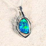 'Amaya' White Gold Doublet Opal Necklace Pendant - Black Star Opal