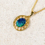 'Amore' Gold Plated Silver Australian Triplet Opal Necklace Pendant - Black Star Opal