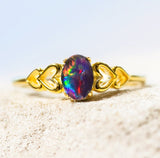'Amore' Gold Plated Silver Australian Triplet Opal Ring - Black Star Opal