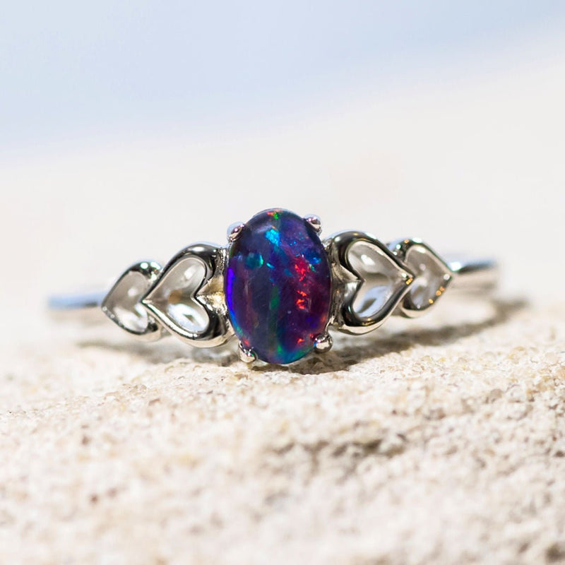'Amore' Silver Australian Triplet Opal Ring - Black Star Opal